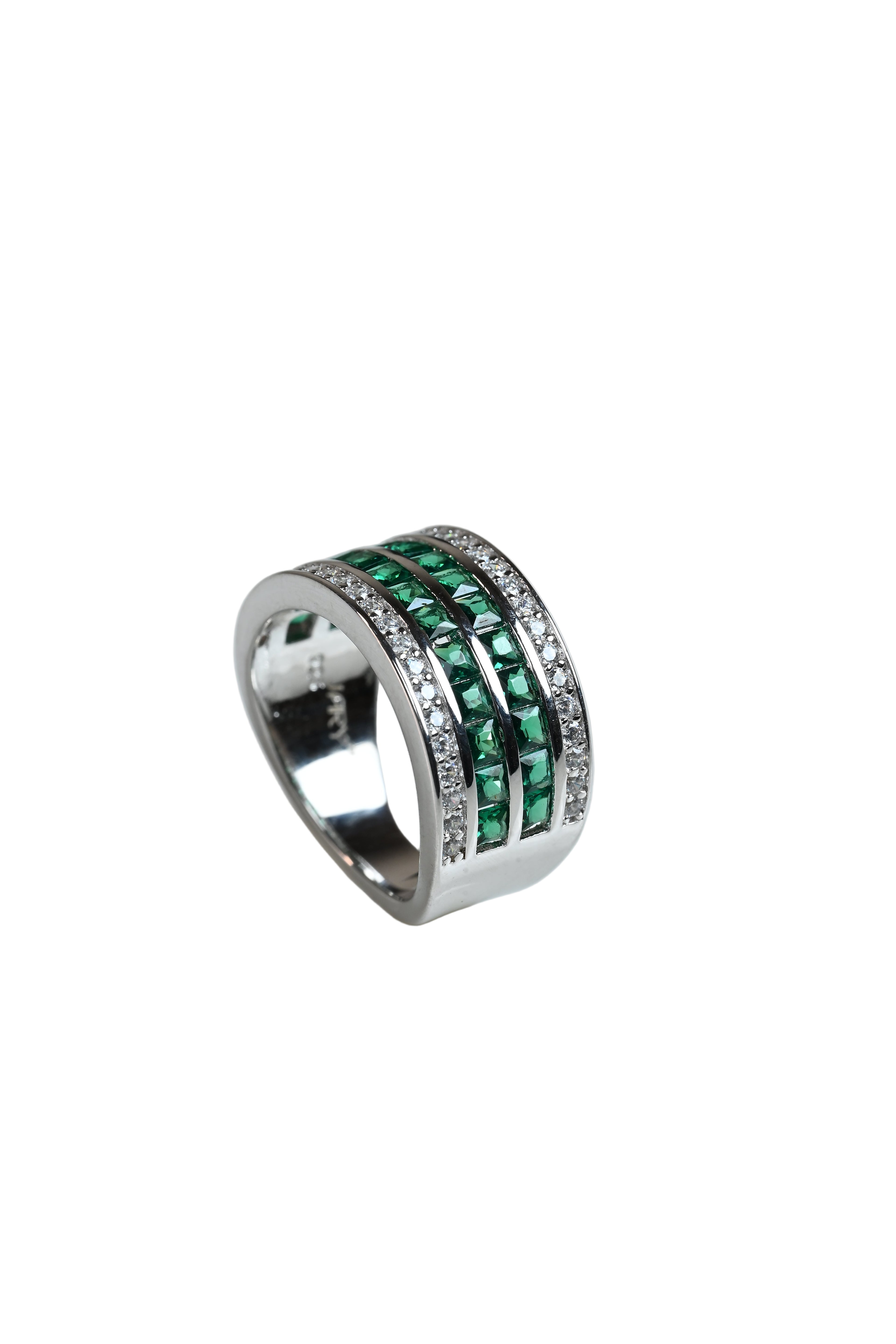 JARY 925 Sterling Silver Emerald & Diamond Simulated Statement Ring