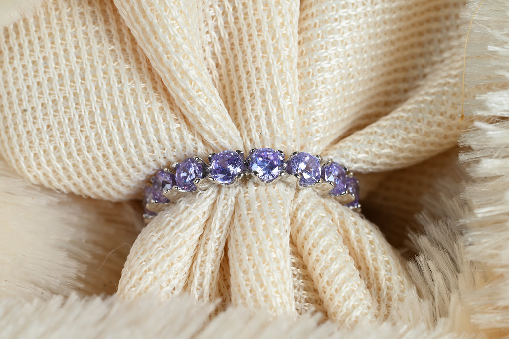 JARY 925 Sterling Silver Amethyst Eternity Band Ring