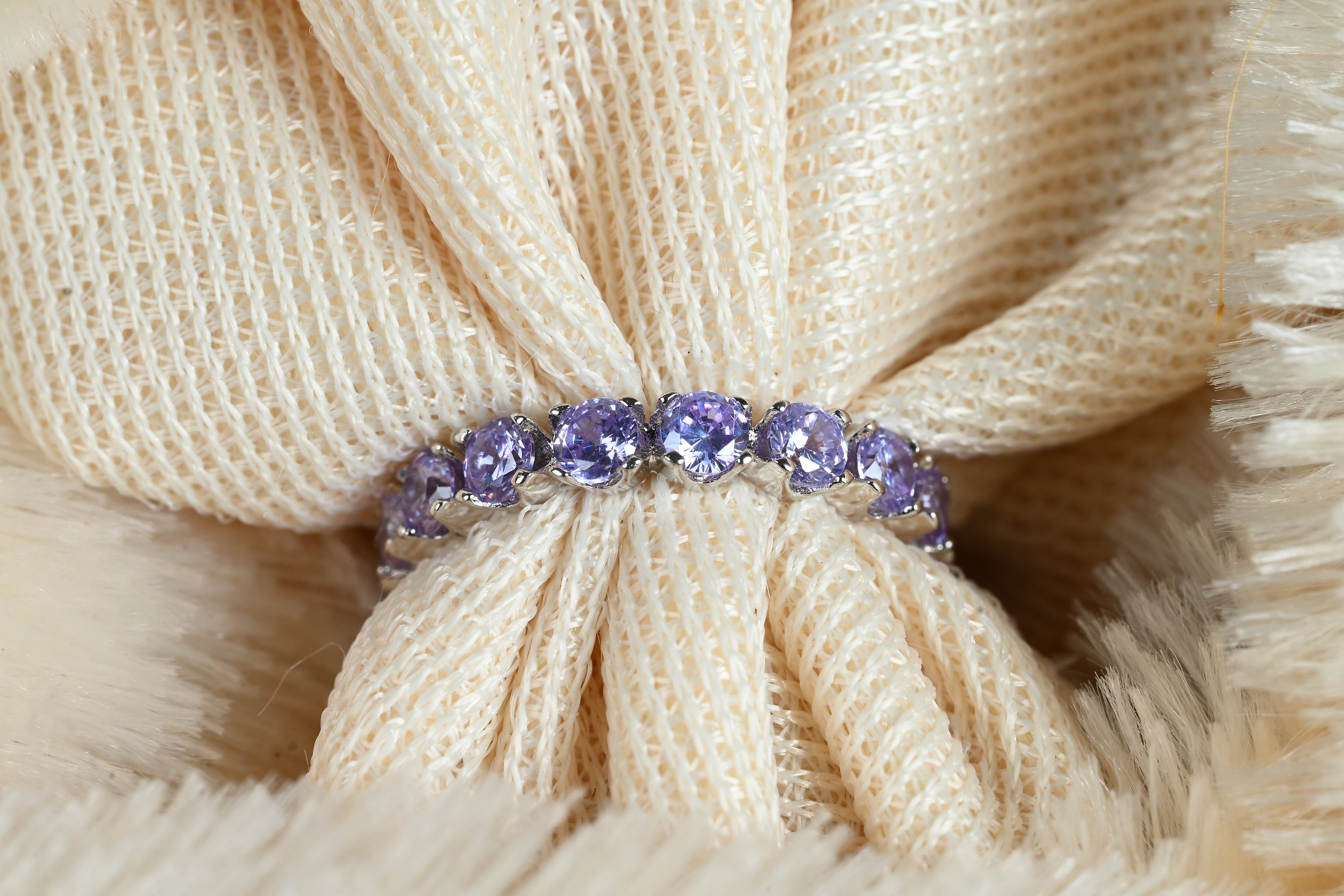 JARY 925 Sterling Silver Amethyst Eternity Band Ring