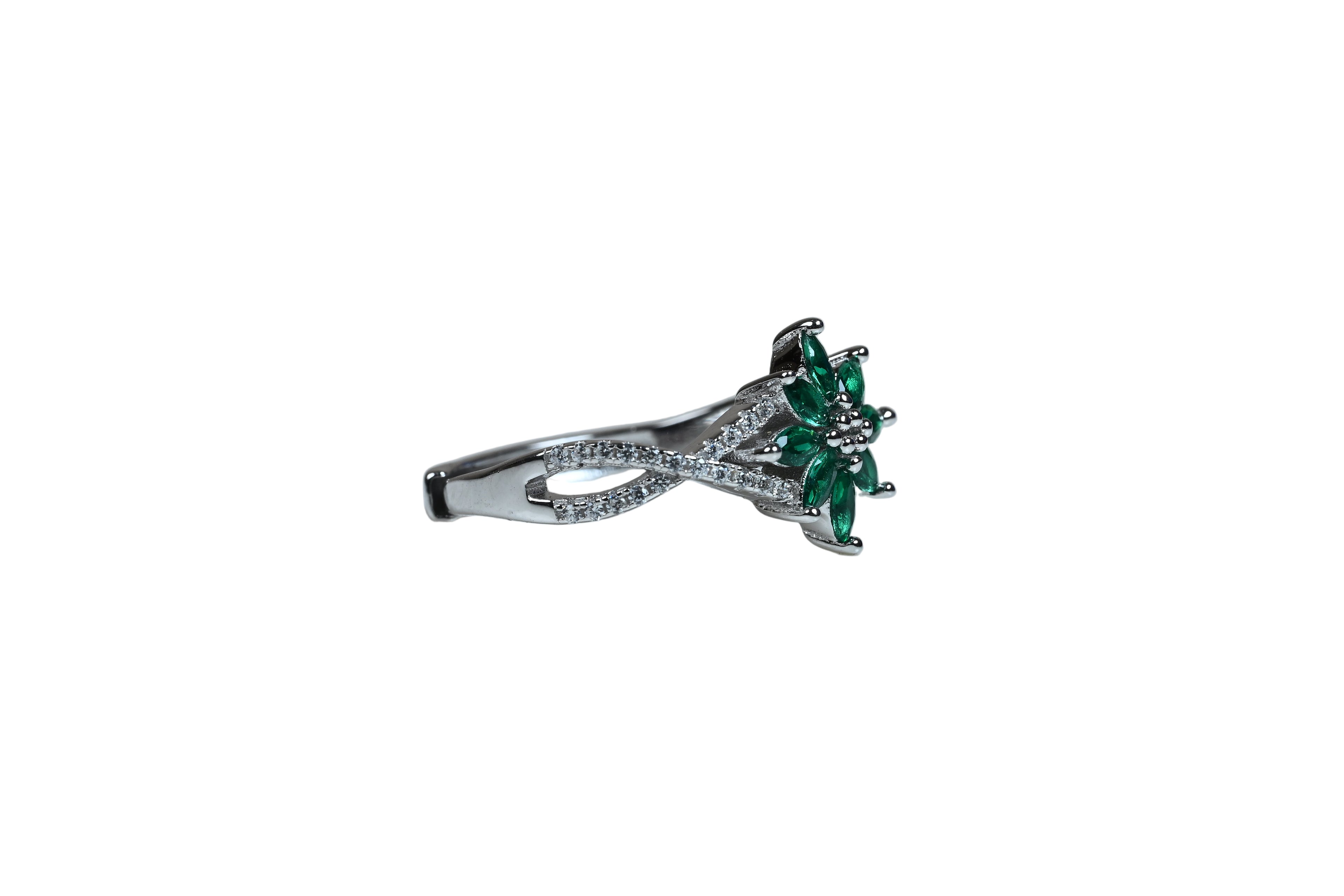 JARY 925 Sterling Silver Emerald Bloom Ring