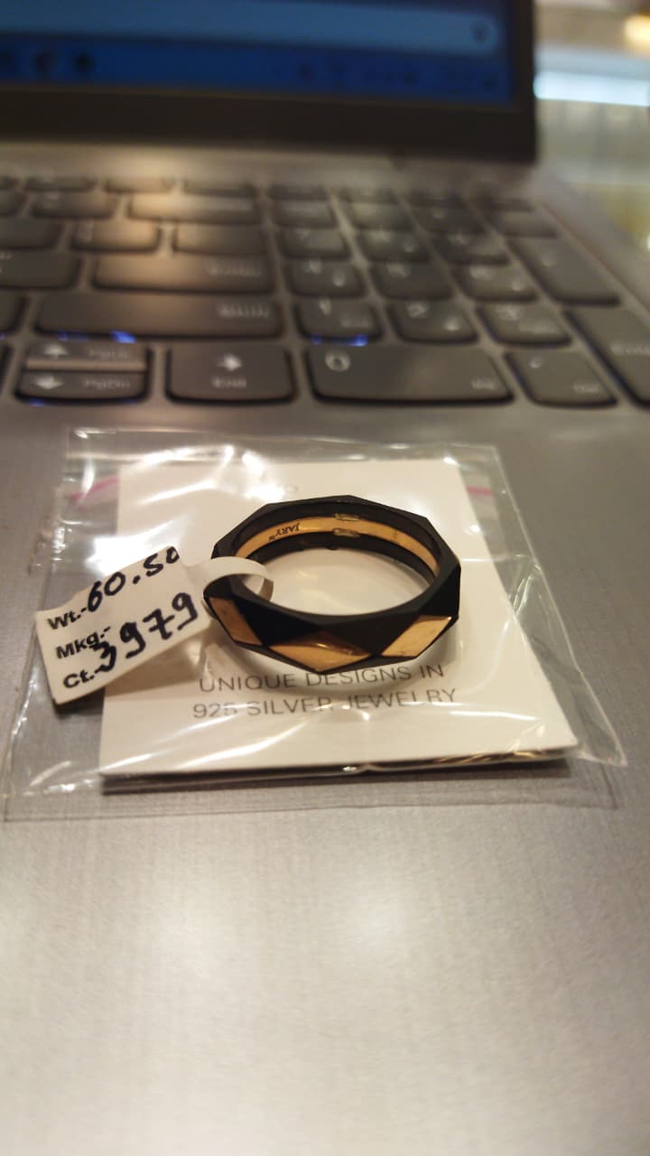 JARY 925 Sterling Silver Black & Gold Geometric Ring
