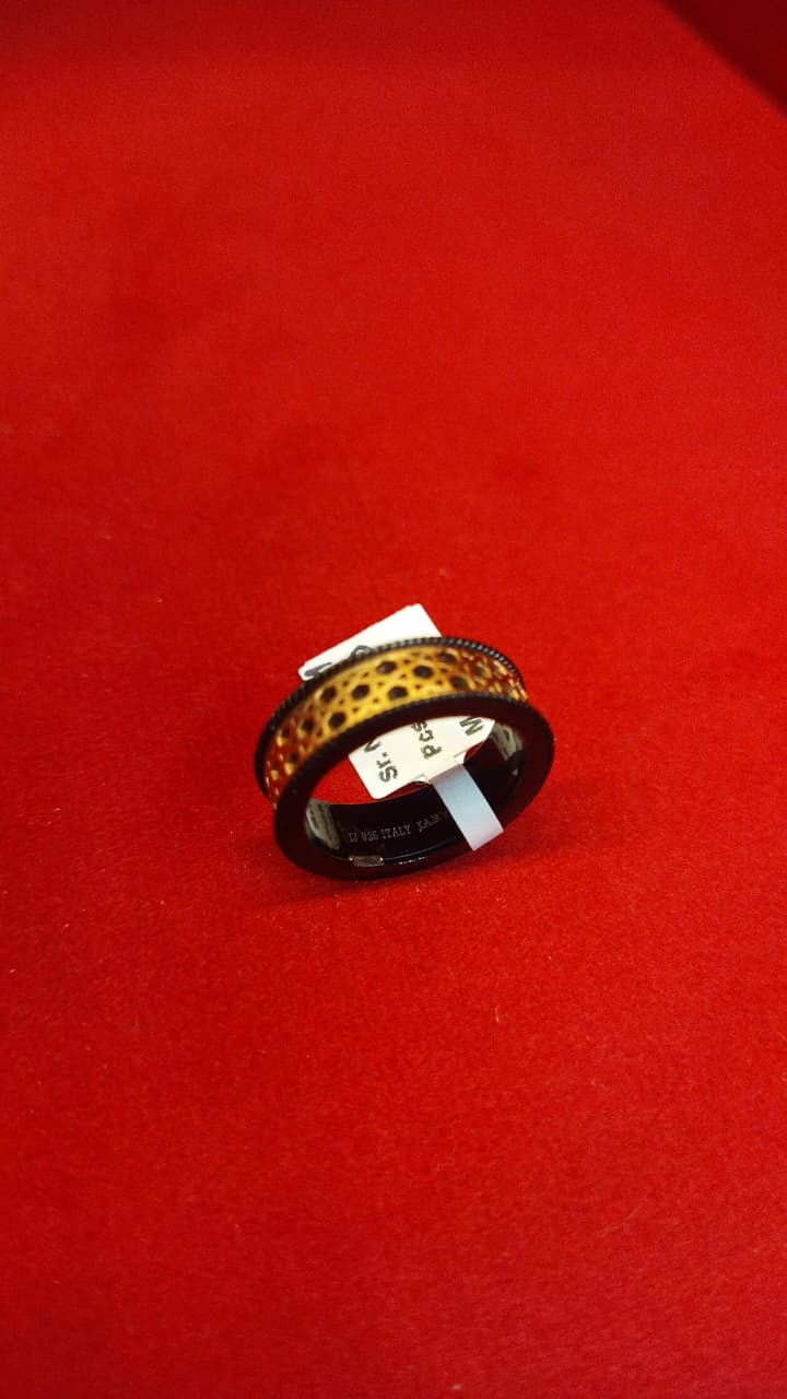 JARY 925 Sterling Silver Honeycomb Black & Gold Ring