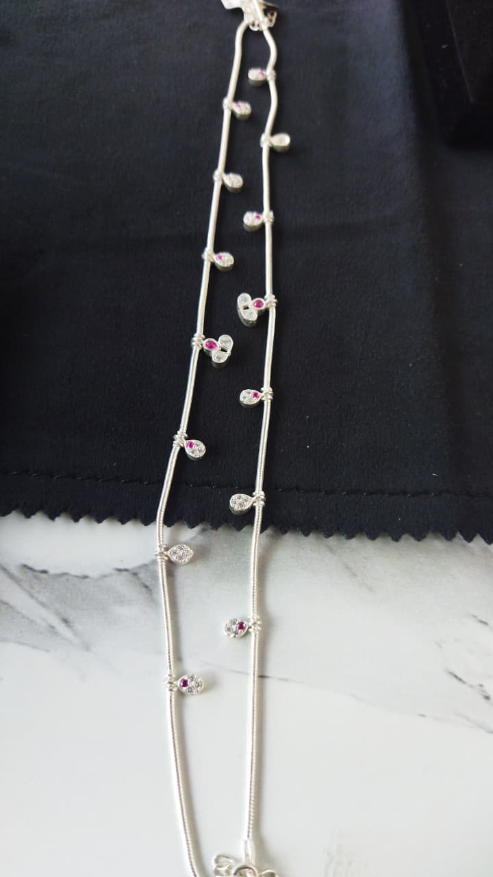 JARY Aarvi 925 Sterling Silver Dual-Stone Payal