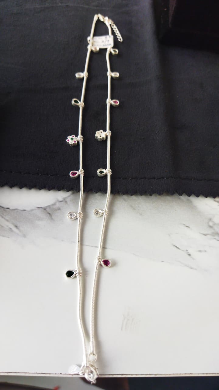 JARY Myra 925 Sterling Silver Multi-Stone Charm Payal