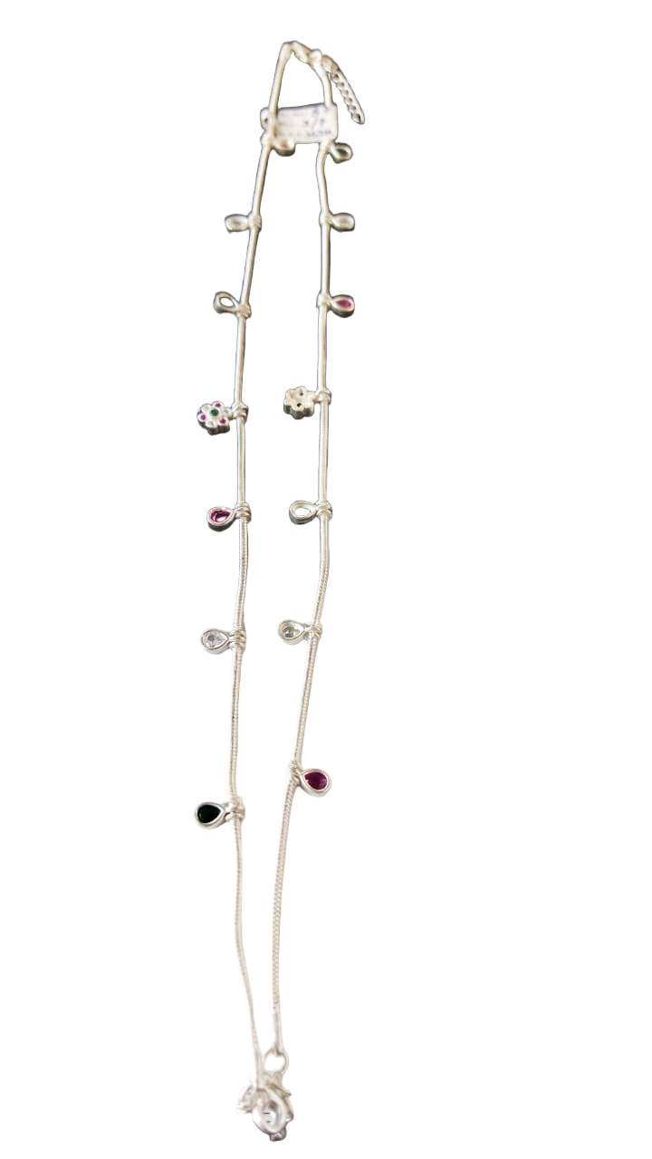 JARY Myra 925 Sterling Silver Multi-Stone Charm Payal