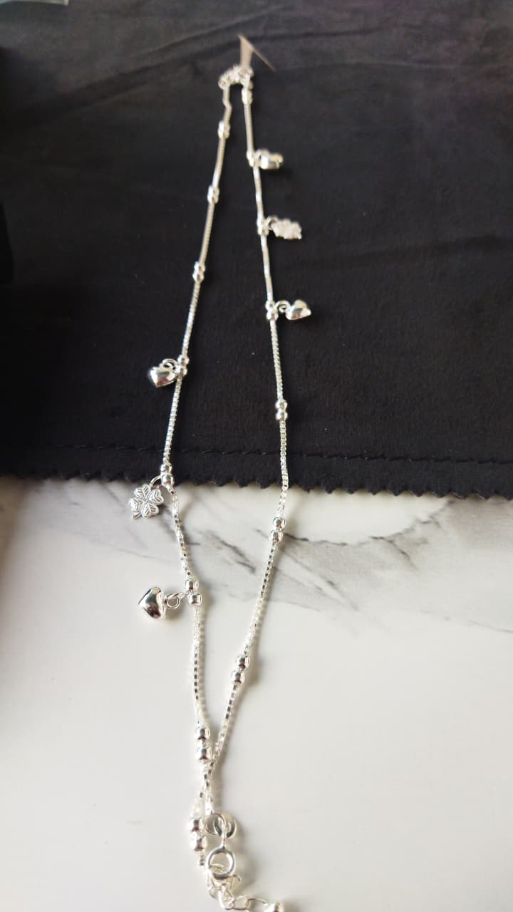 JARY Ishara 925 Sterling Silver Heart & Flower Charm Payal