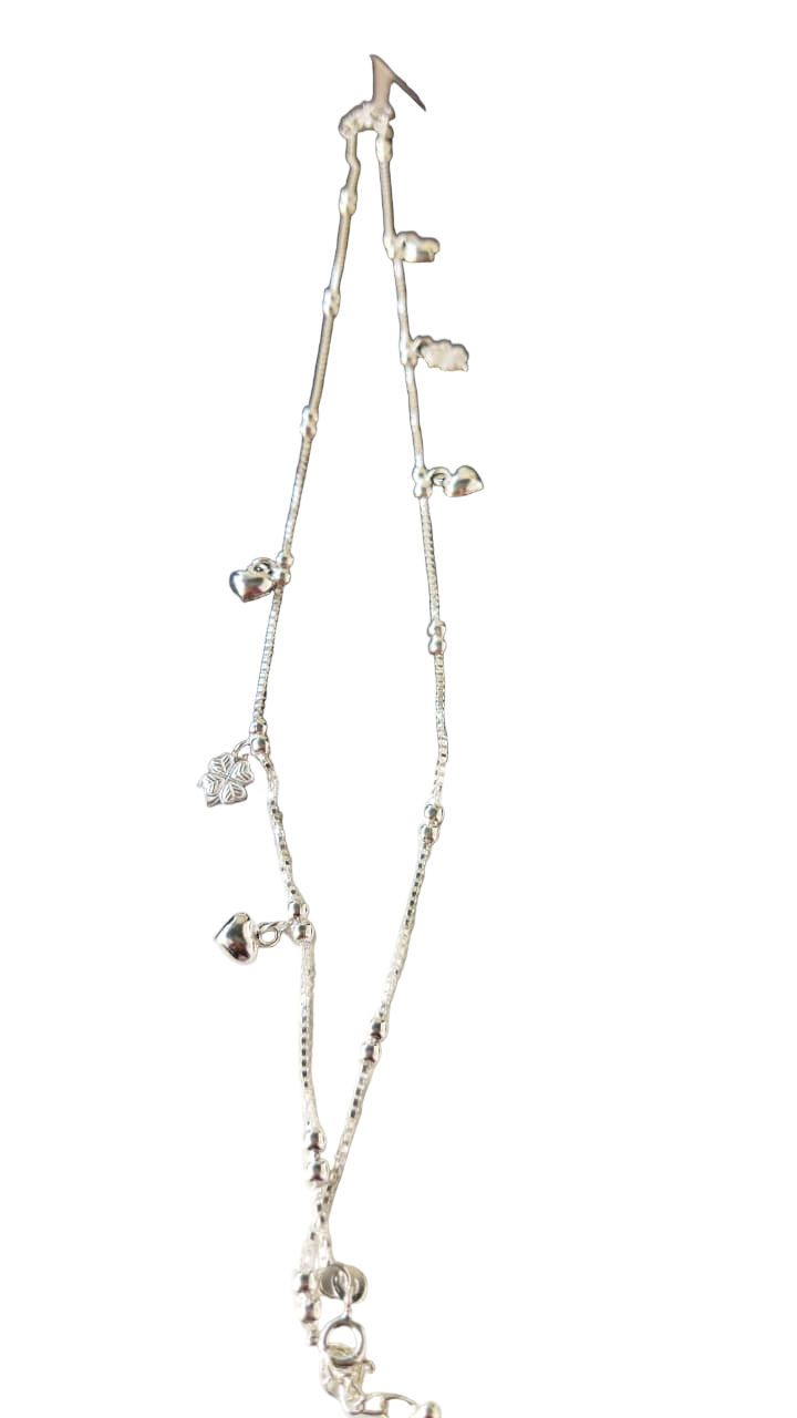 JARY Ishara 925 Sterling Silver Heart & Flower Charm Payal