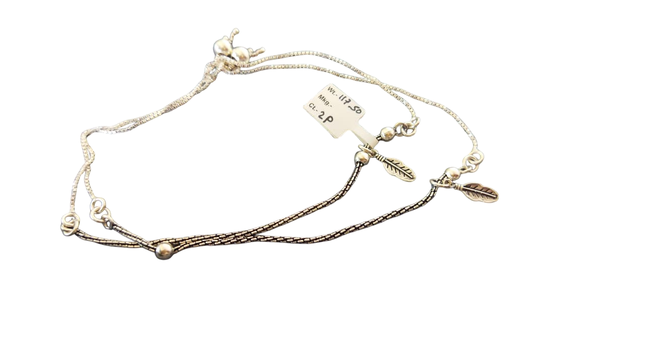 JARY Aaravi 925 Sterling Silver Leaf Charm Dual Chain Payal