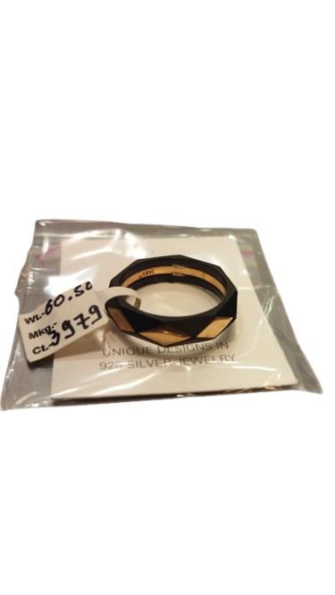 JARY 925 Sterling Silver Black & Gold Geometric Ring