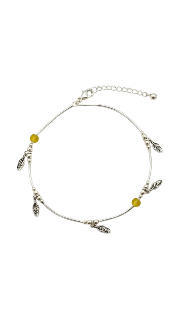 JARY Aaranya 925 Sterling Silver Leaf & Amber Bead Payal